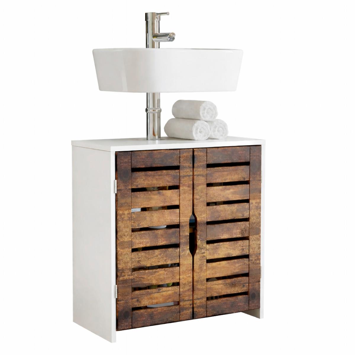 WASCHBECKENUNTERSCHRANK Weiß/Eichefarben B: 60cm - Eichefarben/Weiß, Trend, Holzwerkstoff (60/60/29cm) - MID.YOU