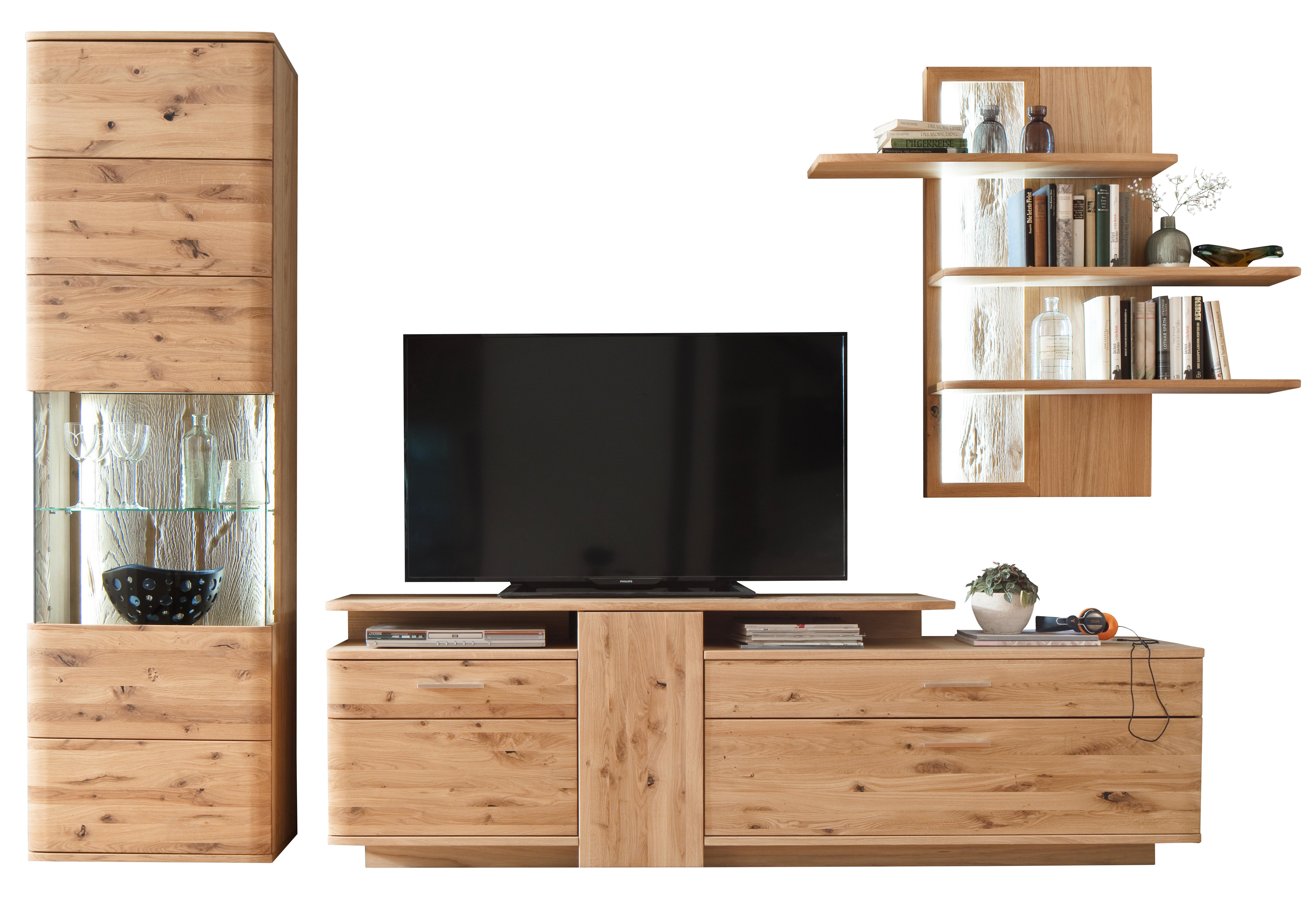 Santori Eiche Teilmassiv - Eichefarben/Schwarz, Design, Glas/Holz (320/208/45cm) - Livetastic