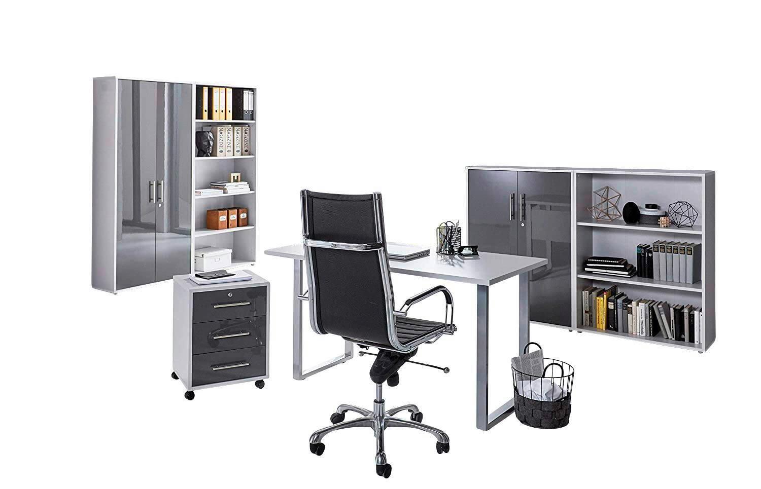 Büro Office Edition Grau/anthrazit Hochglanz - Anthrazit Hochglanz/Grau, MODERN, Holzwerkstoff/Metall - MID.YOU