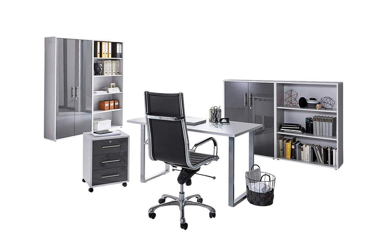 Büro Office Edition Grau/anthrazit Hochglanz - Anthrazit Hochglanz/Grau, MODERN, Holzwerkstoff/Metall - MID.YOU