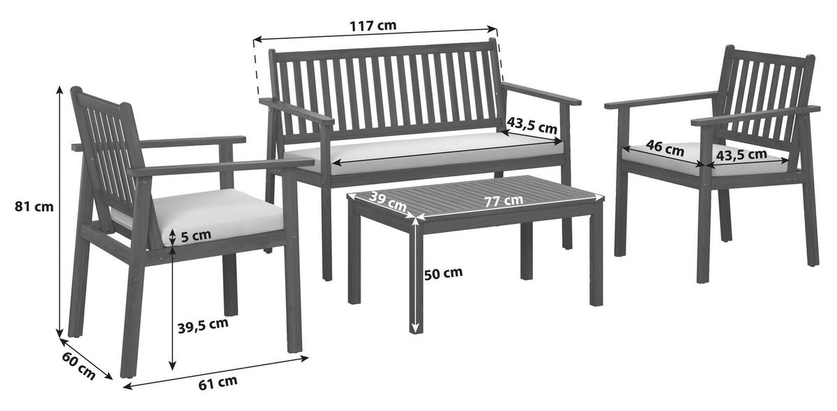 Loungegarnitur Dover Akazienholz - Beige/Akaziefarben, MODERN, Holz - Beldano
