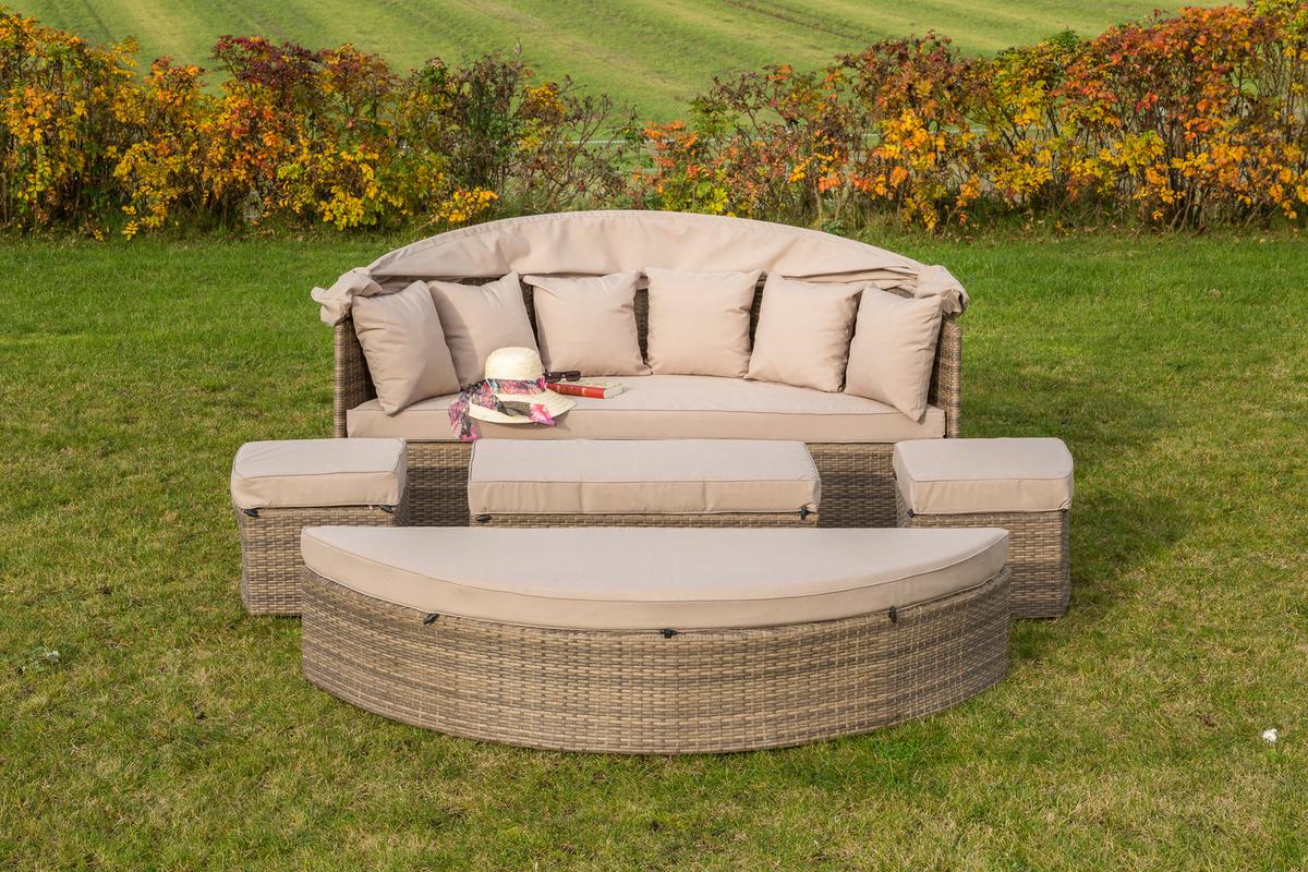 Gartenmuschel Riva Metall/ Kunststoff/Textil verstellbar - Beige/Naturfarben, KONVENTIONELL, Kunststoff/Textil (180/88/183cm) - Gardenson