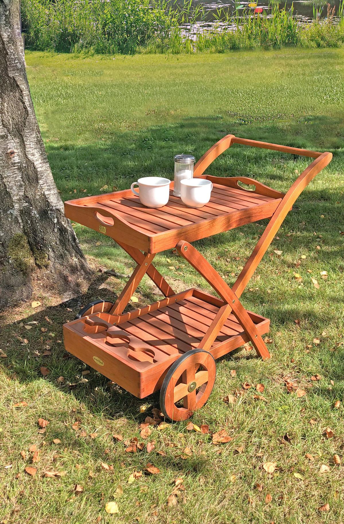 Garten-Servierwagen Teewagen Toledo Mit 2 Etagen - Eukalyptusholzfarben, Basics, Holz (80/54/88cm) - Gardenson