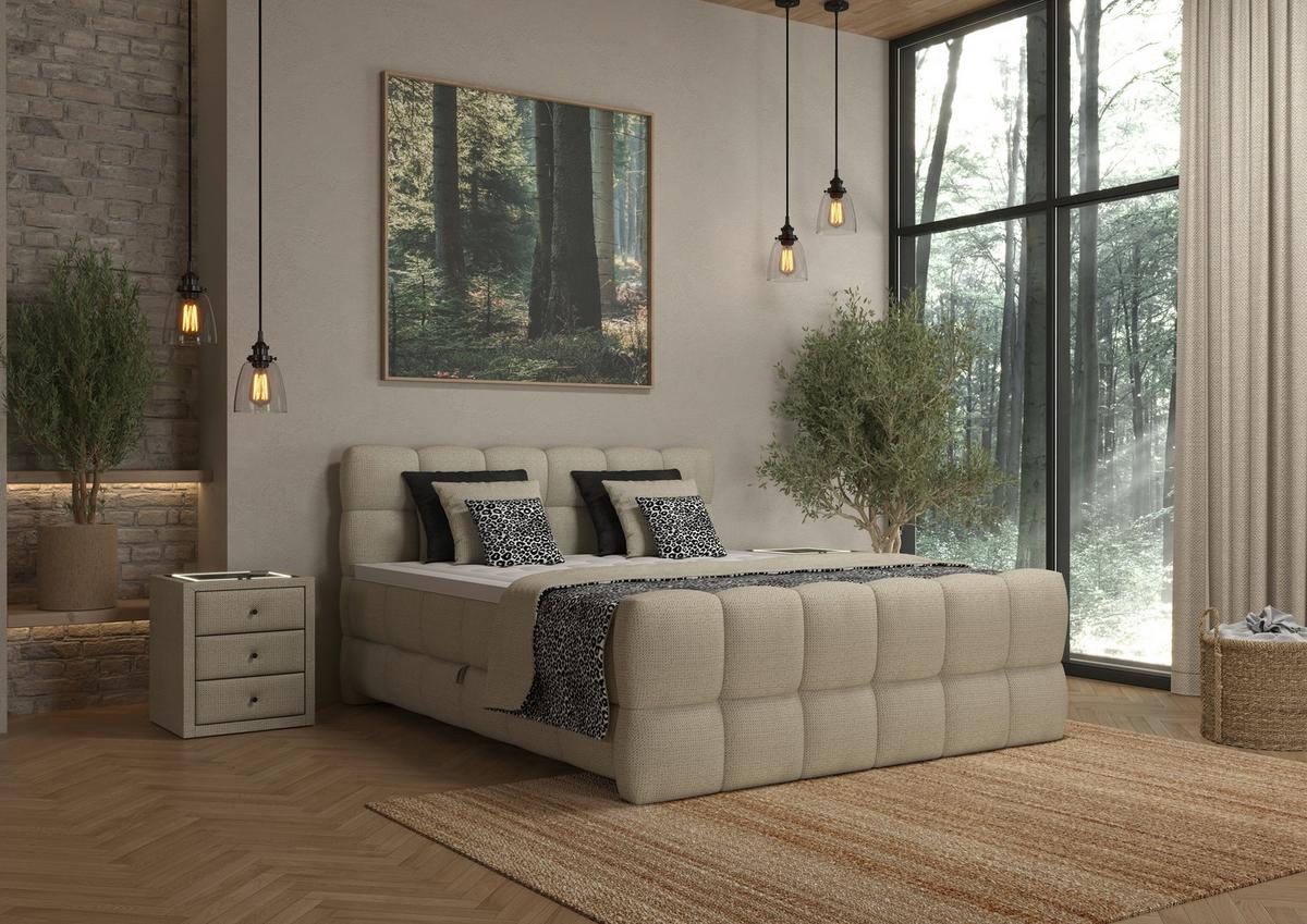 BOXSPRINGBETT inkl. Bettkasten 120x220 - Ecru/Schwarz, Trend, Holz/Holzwerkstoff (120/220cm) - Sembella