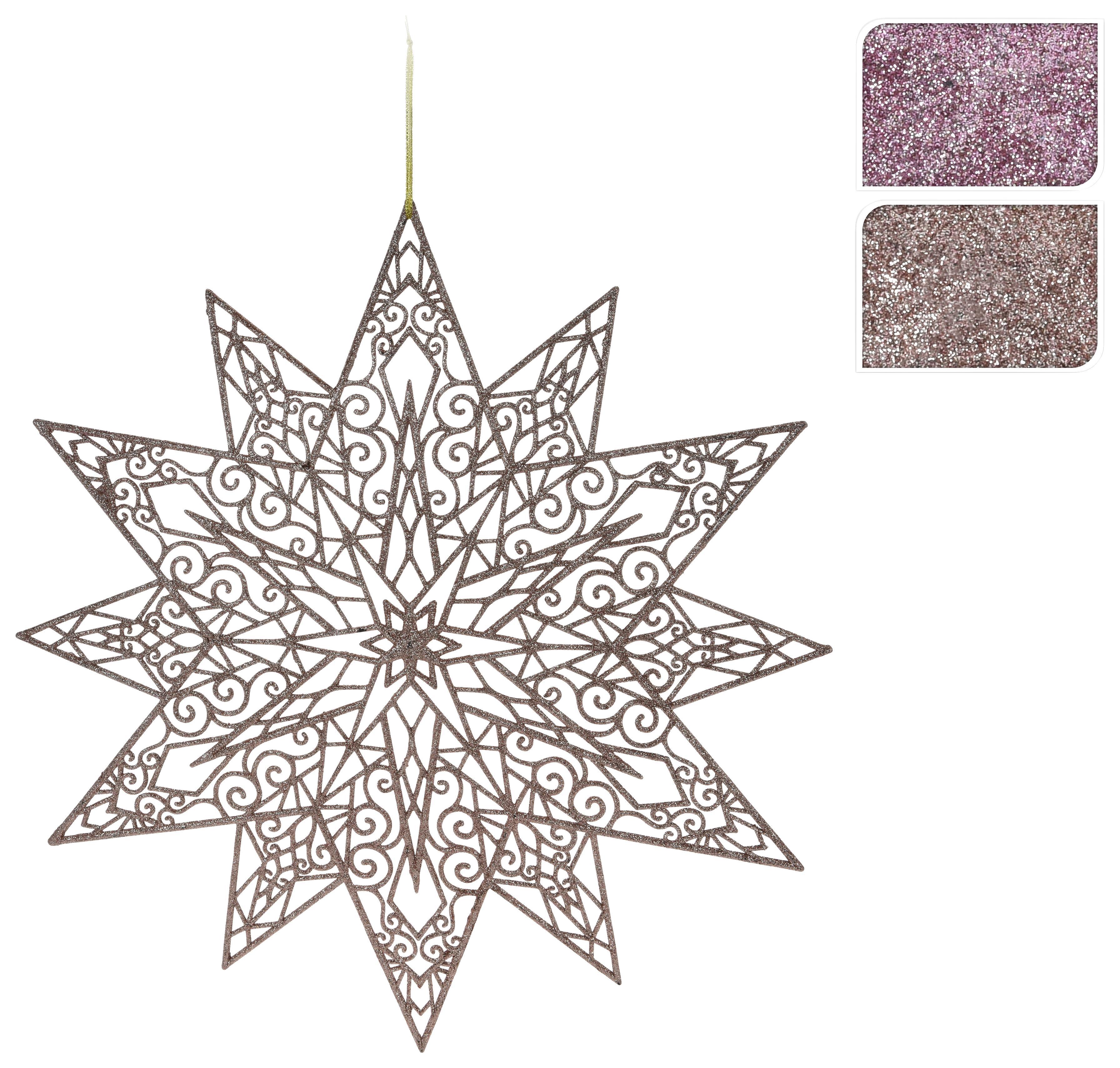 Dekor Csillag Schneeflocke 'reni' - Rózsaszín/Pezsgő, modern (50cm)