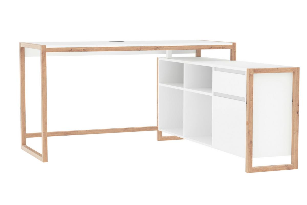 Eckschreibtisch Denver Weiß/ Eiche Artisan D. L: 139cm - Eiche Artisan/Weiß, MODERN, Holzwerkstoff (139/139/75cm) - MID.YOU