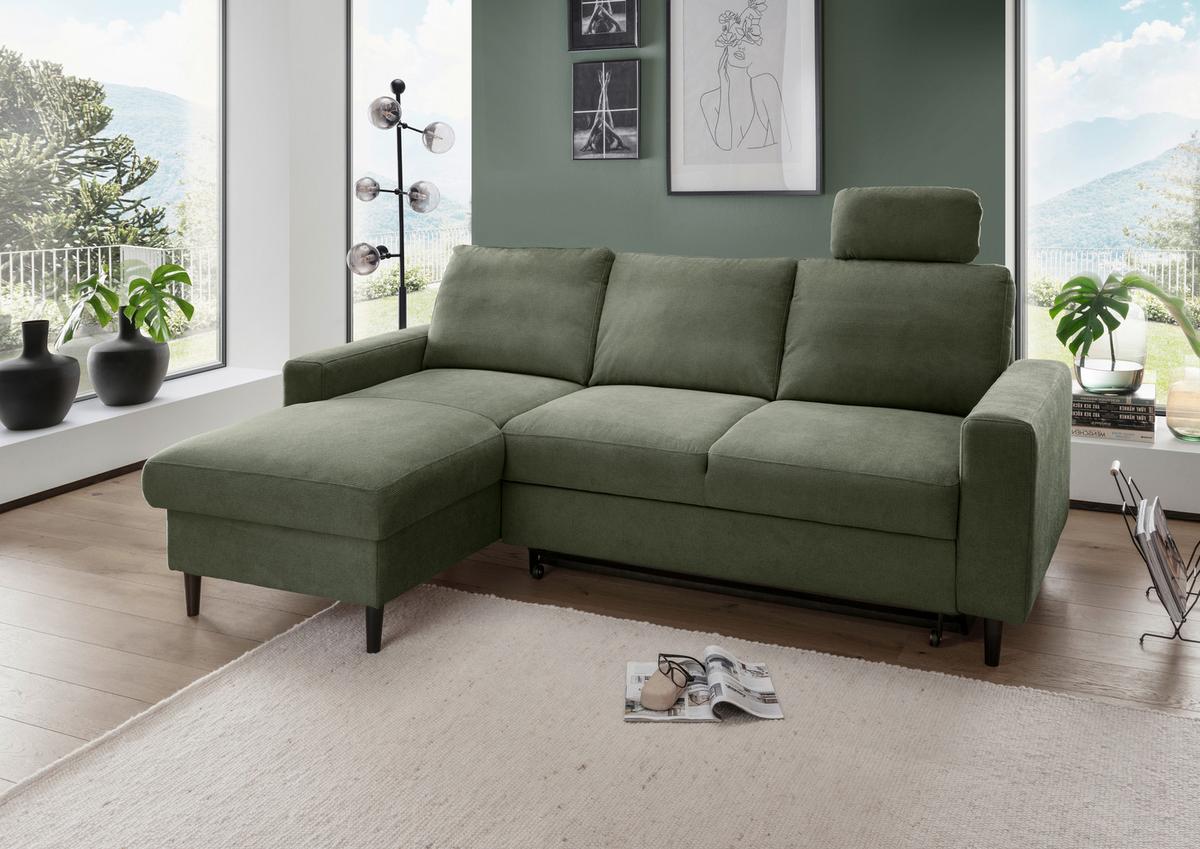 Eckschlafsofa Passione Dunkelgrün S: 147x234 cm - Dunkelgrün/Schwarz, MODERN, Textil (147/234cm) - Livetastic