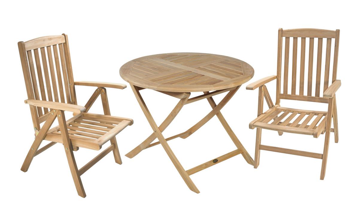 Gartenmöbel Set 3-tlg. Solo Teakholz - Teakfarben, Basics, Holz (62/103,5/61cm) - Gardenson