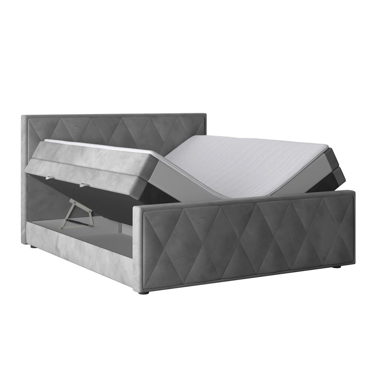 Boxspringbett Porto 180x200 cm Hellgrau - Hellgrau/Schwarz, MODERN, Karton/Holzwerkstoff (180/200cm) - MID.YOU