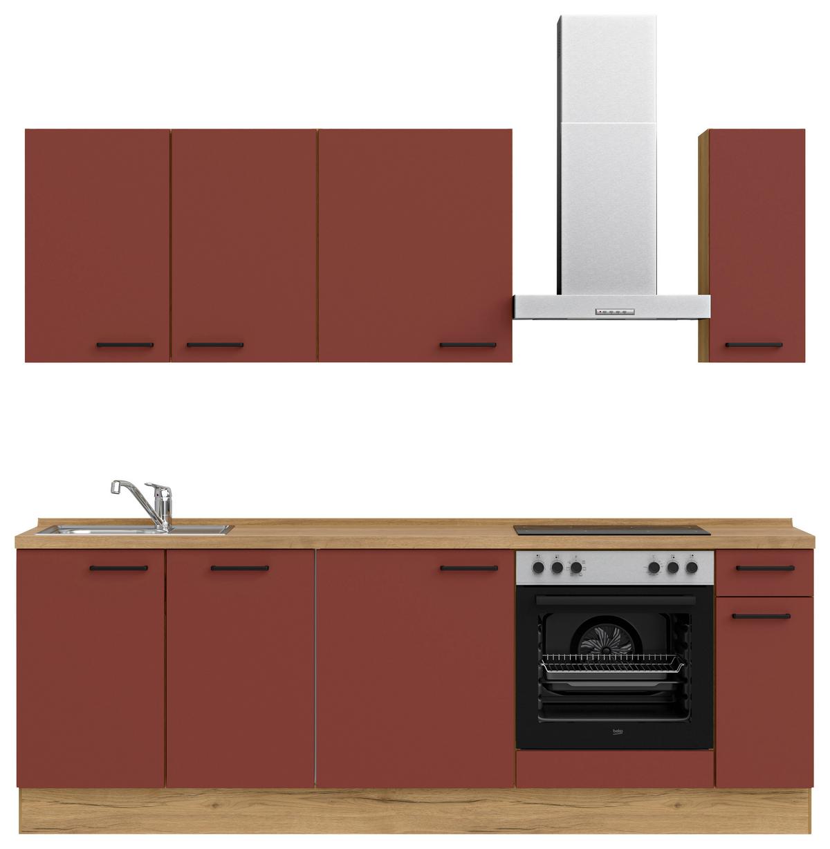 Küchenleerblock Easytouch Low-Line, L9 Rechts - Eichefarben/Rot, MODERN, Holzwerkstoff (240cm) - Nobilia