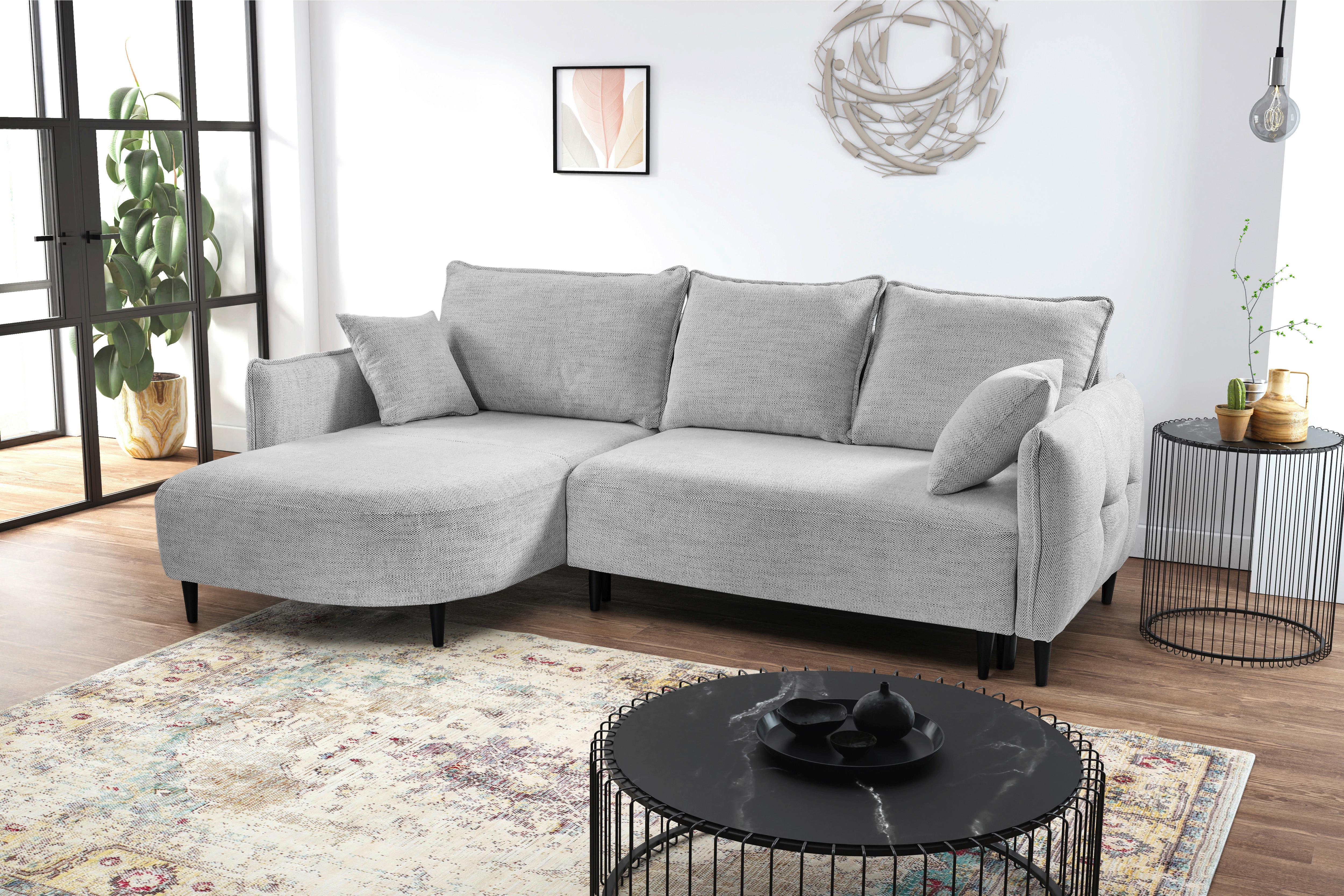 Ecksofa Sycylia Hellgrau/Schwarz, 165 cm - Hellgrau/Schwarz, Design, Textil (165/244cm) - MID.YOU
