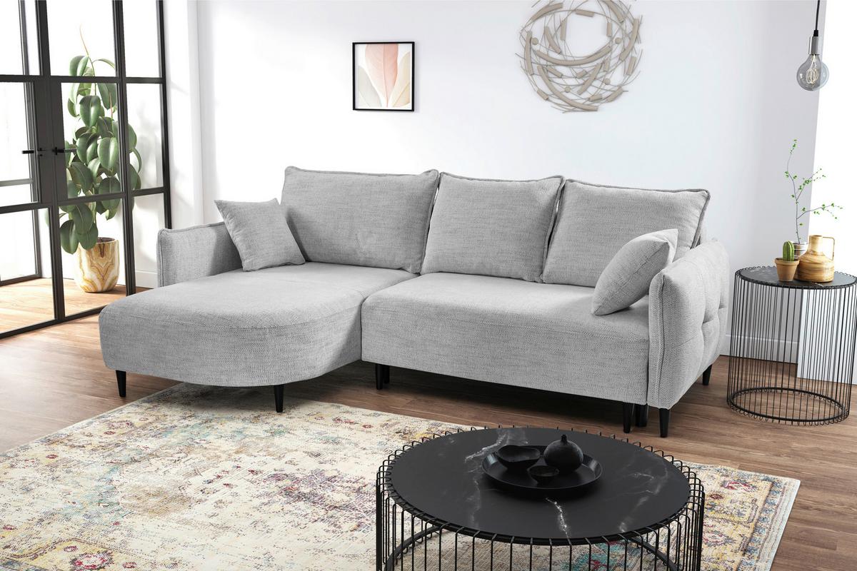 Ecksofa Sycylia Hellgrau/Schwarz, 165 cm - Hellgrau/Schwarz, Design, Textil (165/244cm) - MID.YOU
