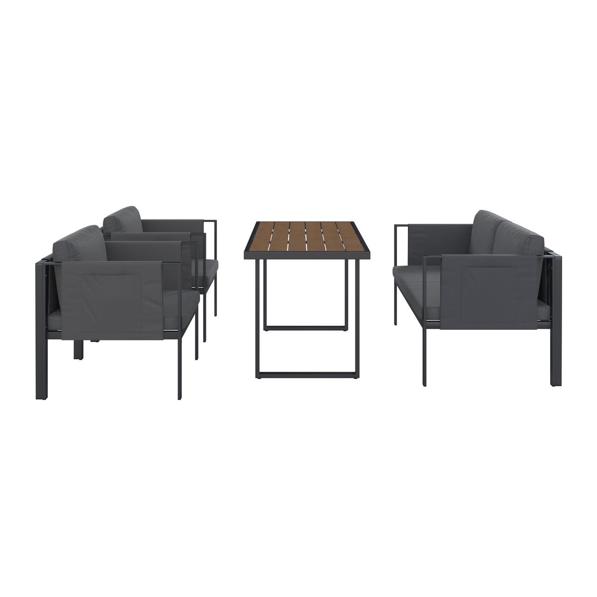 Loungegarnitur 4-tlg Padua Metall/kunststoff Mit Kissen - Dunkelgrau/Schwarz, MODERN, Holz/Kunststoff - Beldano