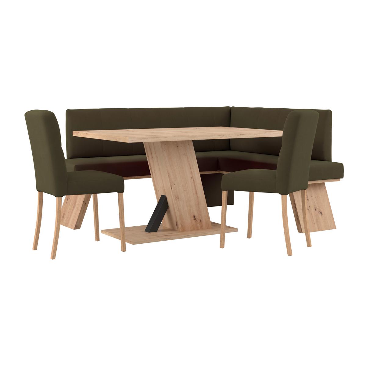 Eckbank Emma Ii Webstoff Moosgrün, B: 185 Cm - Eichefarben/Grün, KONVENTIONELL, Holzwerkstoff/Textil (185/150cm)