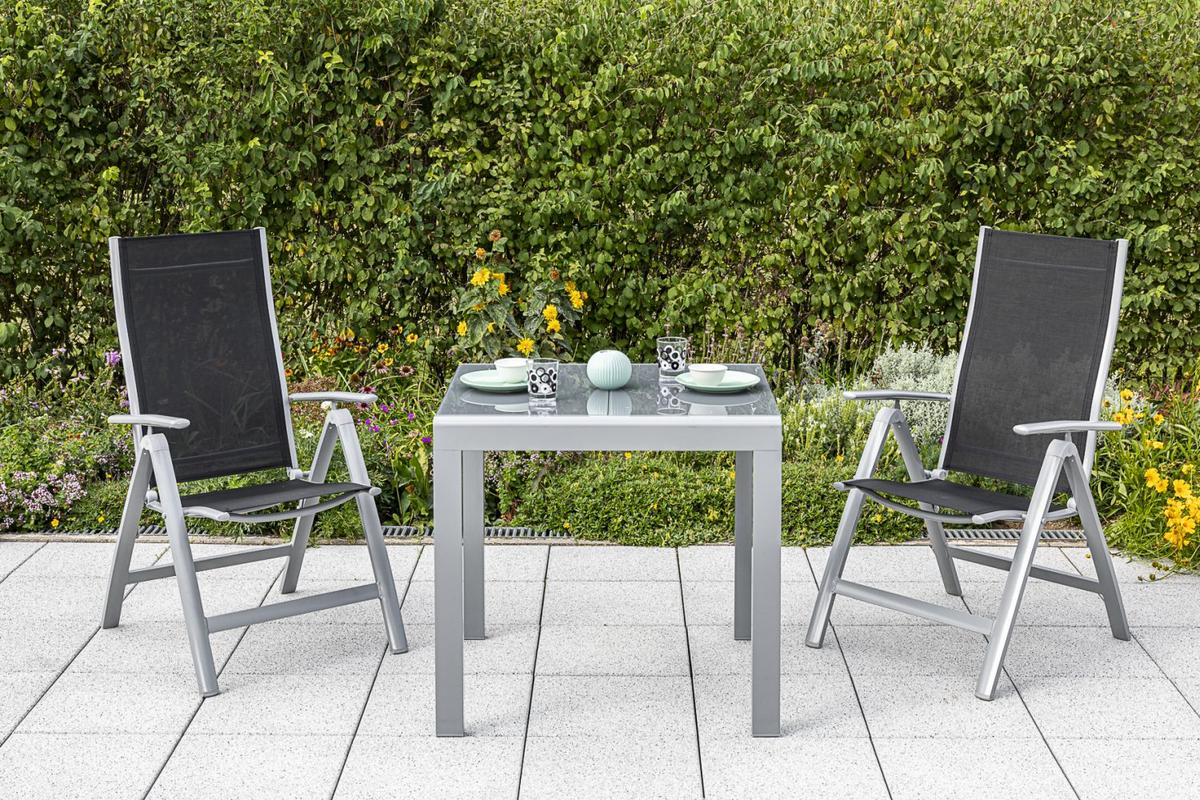 Gartenmöbel Set 3-Tlg. Carrara Metall/Textil - Schwarz, ROMANTIK / LANDHAUS, Textil/Metall - Gardenson