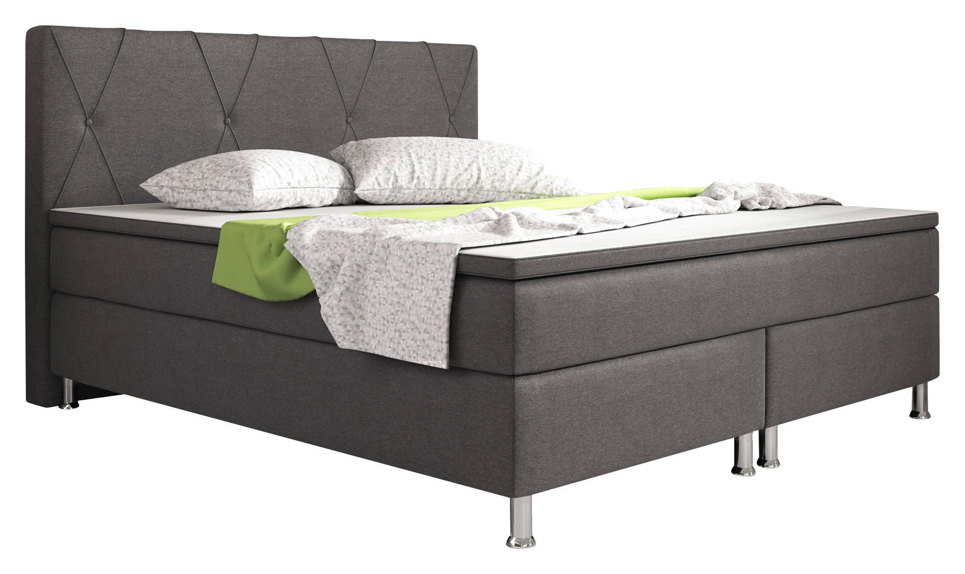 Boxspringbett Mit Topper 180x200 Cm Boston - Anthrazit/Silberfarben, KONVENTIONELL, Textil (180/200cm) - MID.YOU