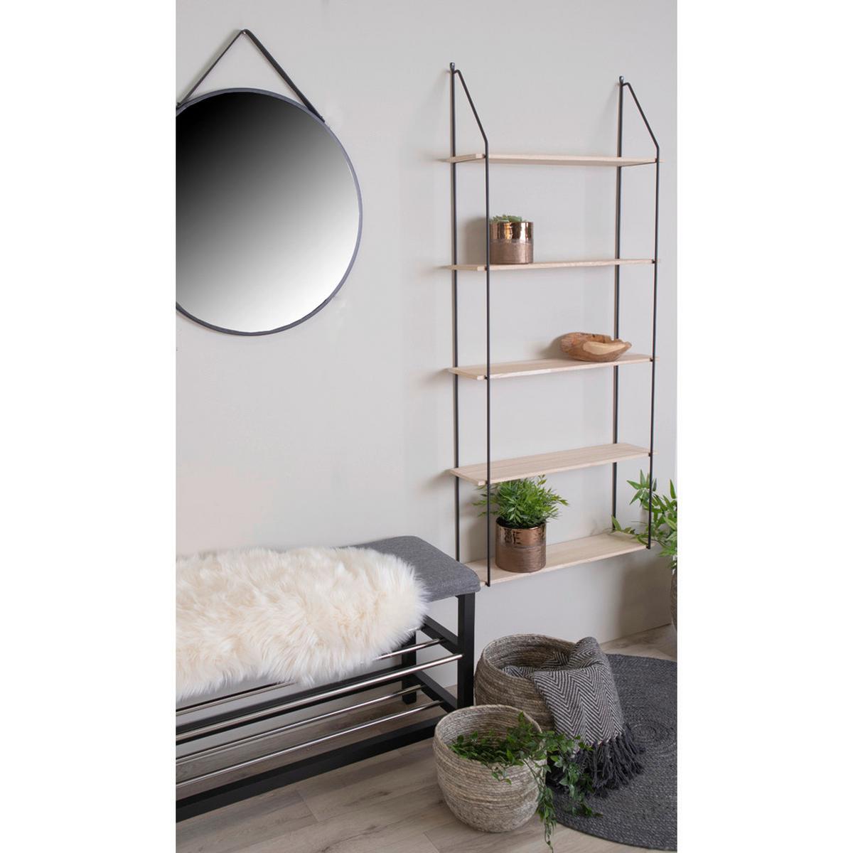 Dekowandregal Naturfarben Schwarz B: 65 cm - Schwarz/Naturfarben, Basics, Holz/Metall (65/145/17cm)