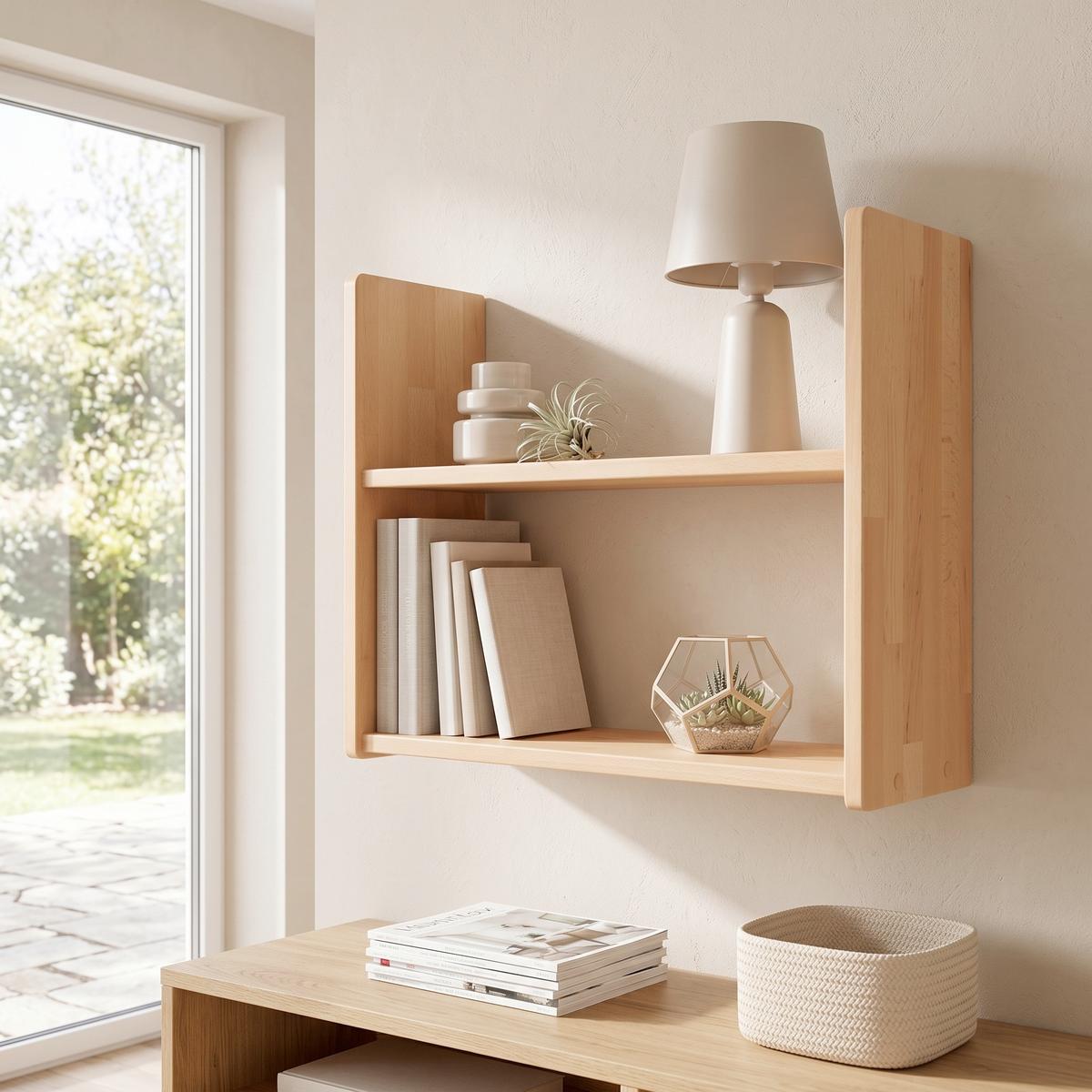 Nástěnný regál SIMONE přírodní - barvy buku, Basics, dřevo (60/45/20cm) - MID.YOU