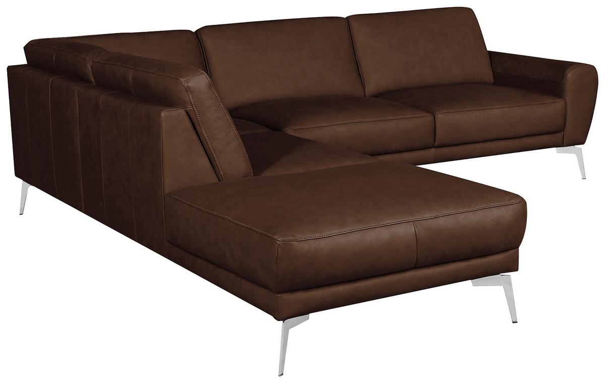 Ecksofa Spring D. Braun Schwarz, S: 250 cm - Chromfarben/Dunkelbraun, Design, Leder (250/273cm) - Livetastic