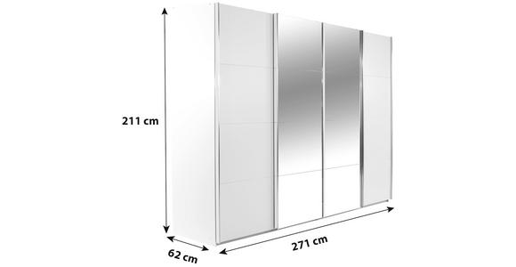 Schwebetürenschrank Mit Spiegel 271cm Bensheim, Weiß - Klar/Eichefarben, MODERN, Holzwerkstoff (271/211/62cm) - James Wood