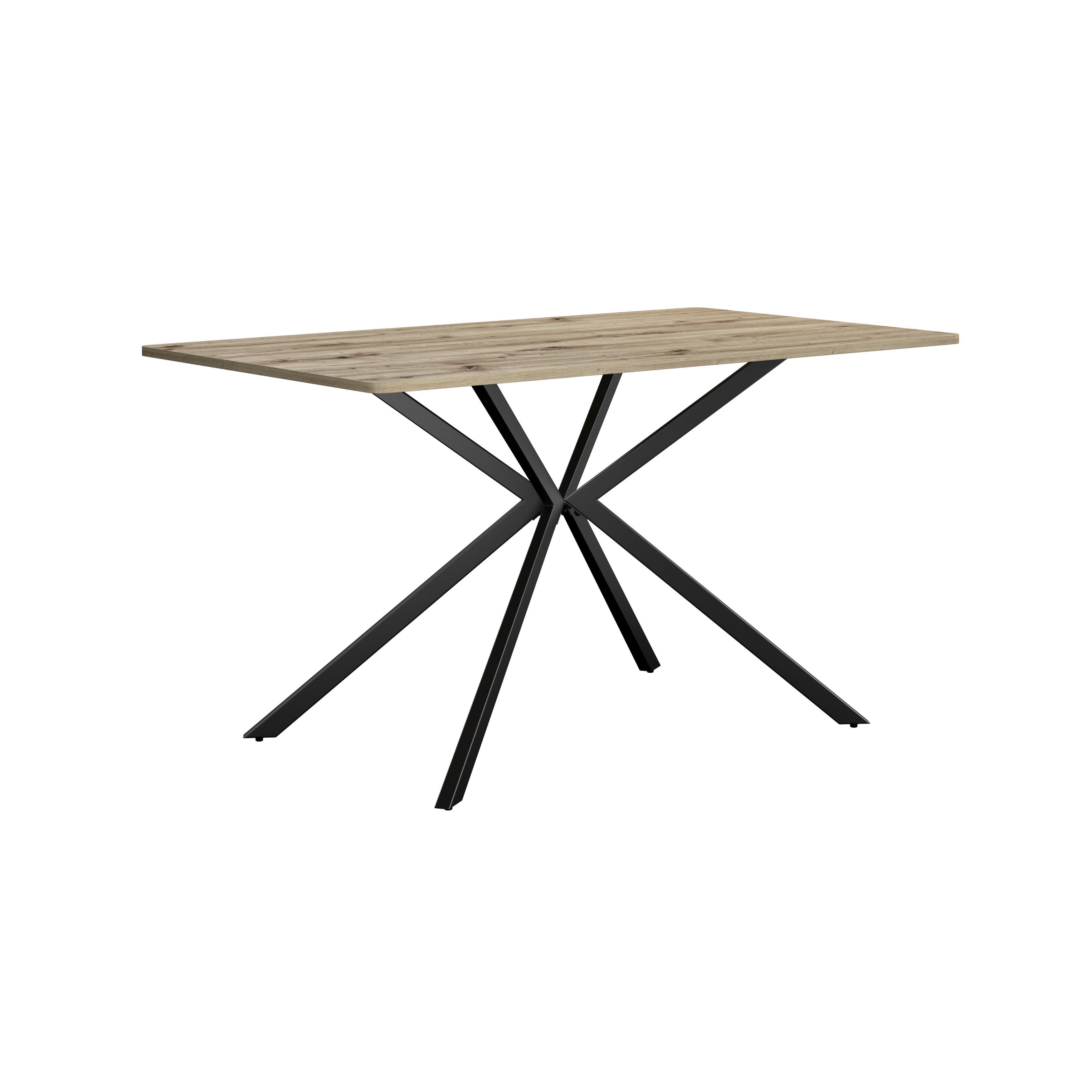 Esstisch Nils 140 Eiche Artisan Dekor, B: 140cm - Eichefarben/Schwarz, Trend, Holzwerkstoff/Metall (140/80/76cm)