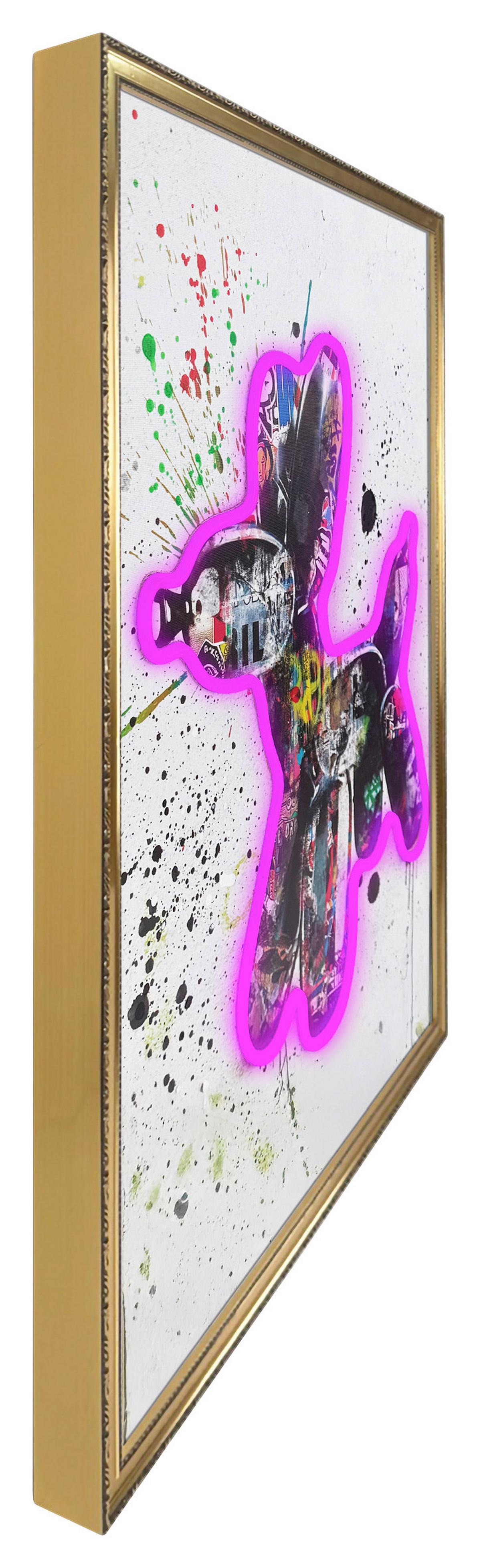 LED-Bild Dog Graffiti - Magenta/Schwarz, Basics, Holzwerkstoff/Kunststoff (50cm)