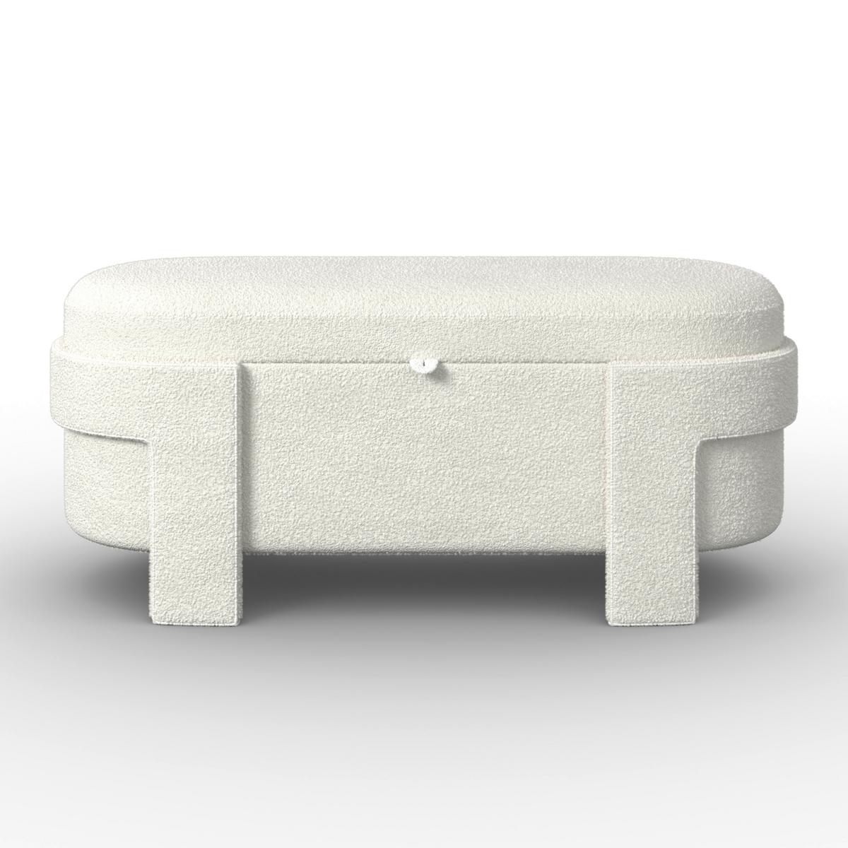 Čalouněná taburetka BENJI s úlož.prostorem, slonovinová - slonovinová, Moderní, dřevo/textil (125/51/49cm) - Bessagi Home