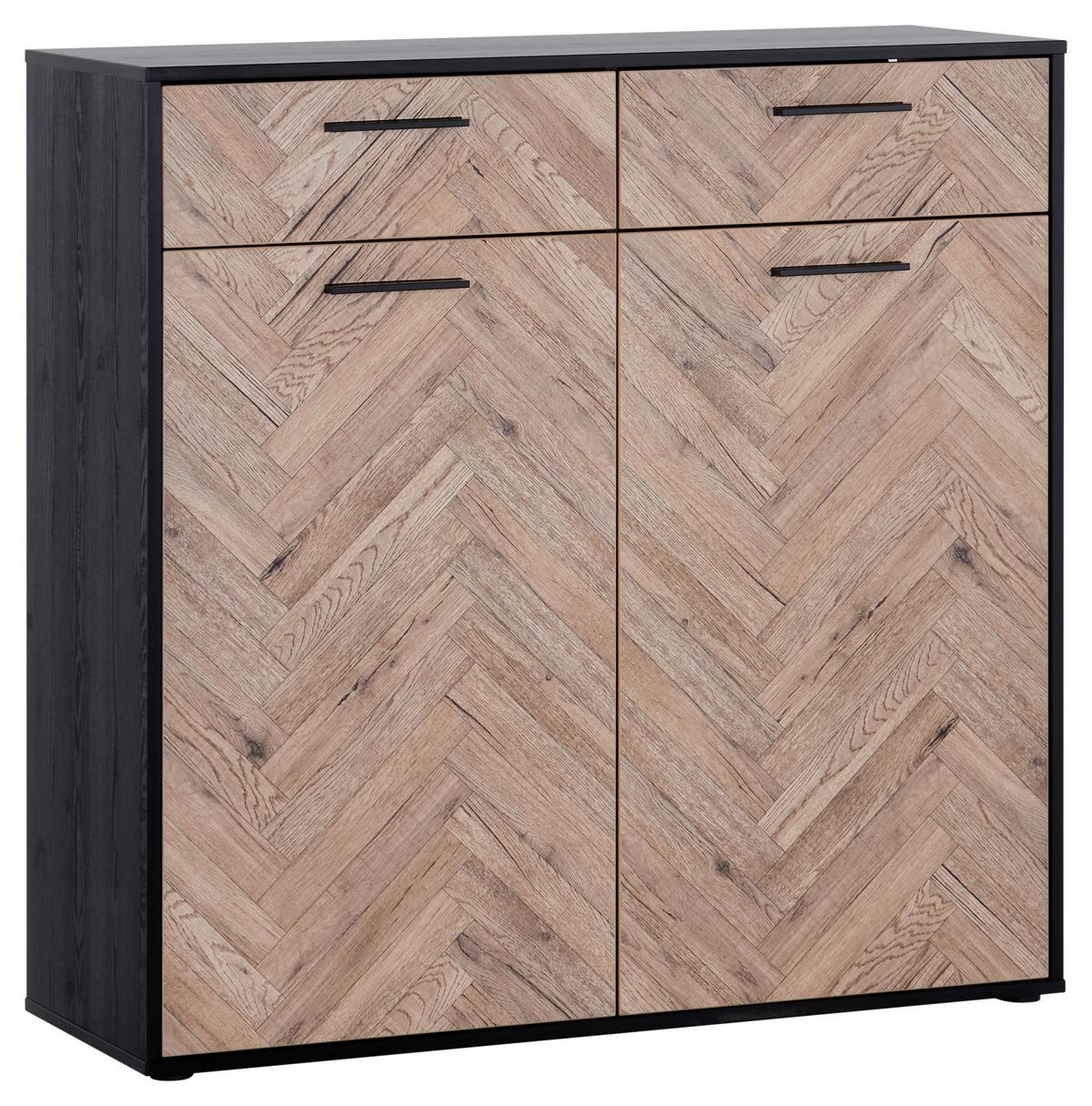 Kommode 110 Cm Hamburg, Eiche Dekor - Eichefarben/Schwarz, MODERN, Holzwerkstoff (110cm)