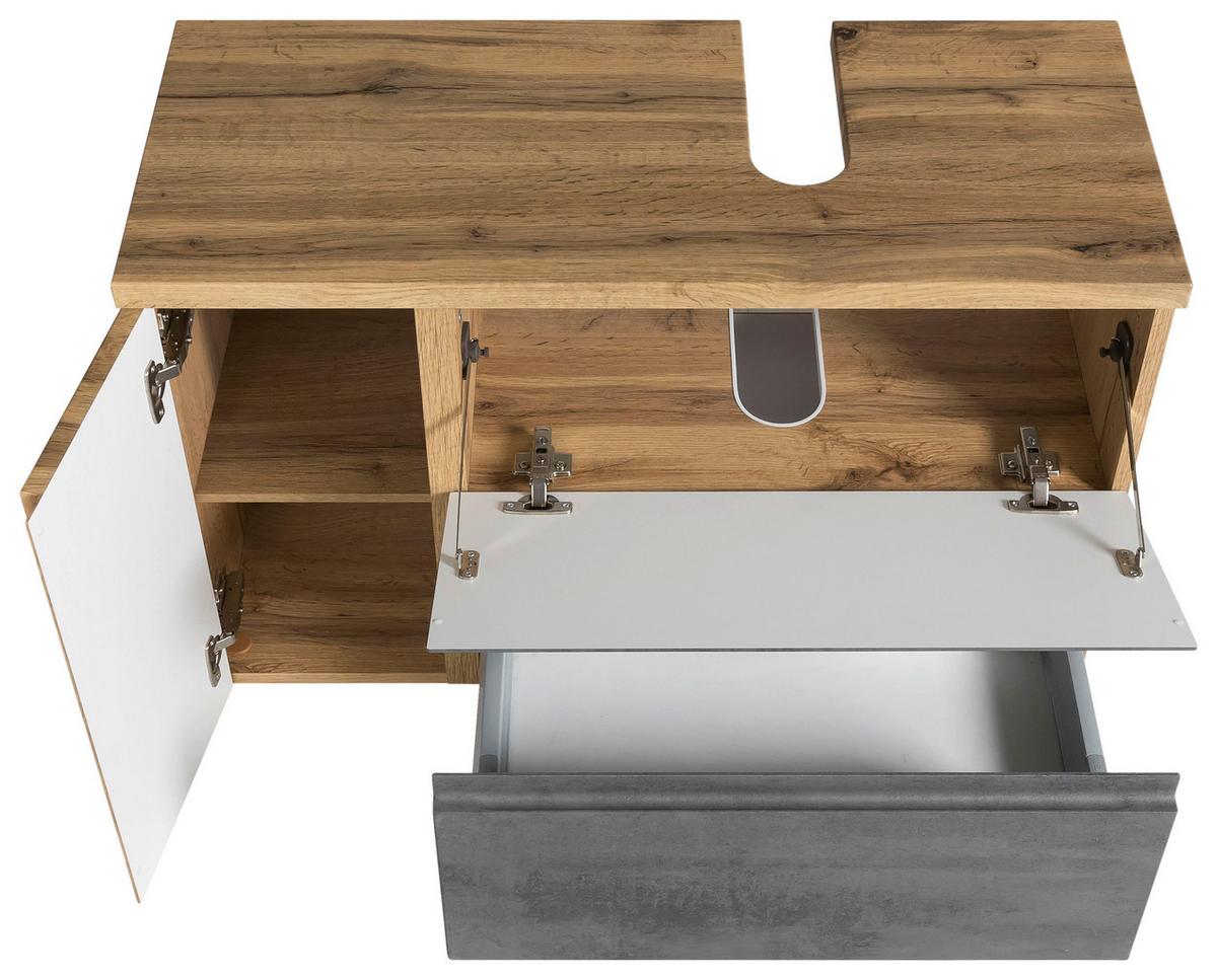 Waschbeckenunterschrank Varese - Eiche Wotan/Hellgrau, MODERN, Holzwerkstoff (85/56/35cm) - Held