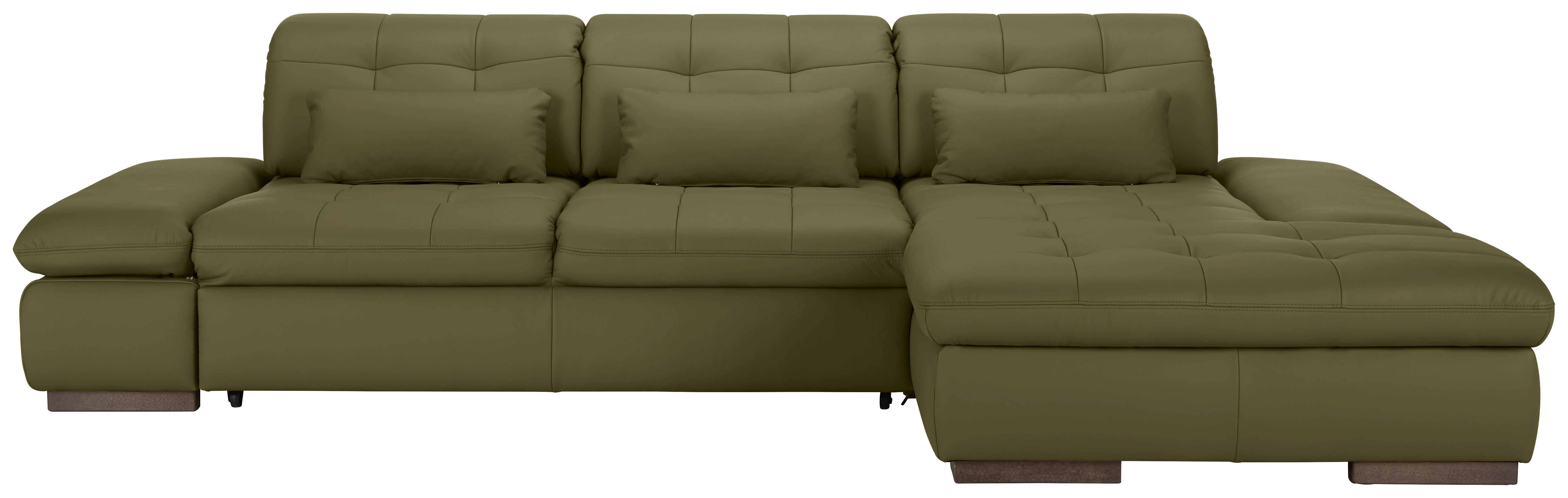 Rohová sedačka SANFINO, pravá, olivově zelená pravá kůže - barvy chromu/olivově zelená, Konvenční, kov/kůže (305/199cm) - Premium Living