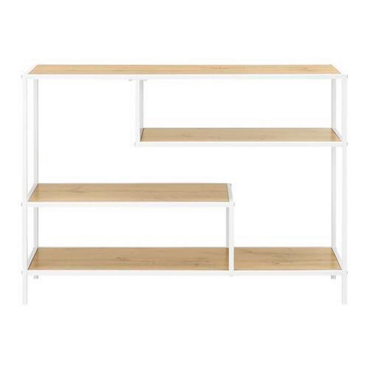 Regál FIONA šírka 110cm - biela/farba borovice, Modern, kov/kompozitné drevo (110/80/35cm) - Bessagi Home