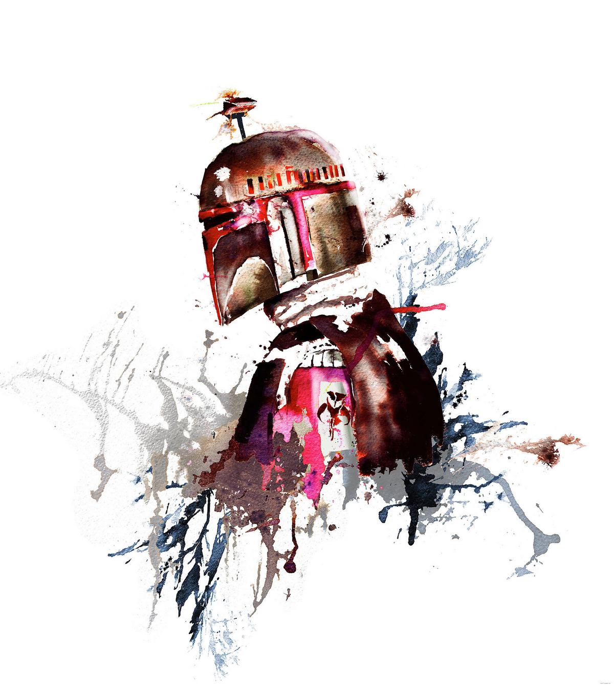 Fototapete Star Wars Watercolor Boba Fett - Rot/Schwarz, Trend, Textil (250/280cm)