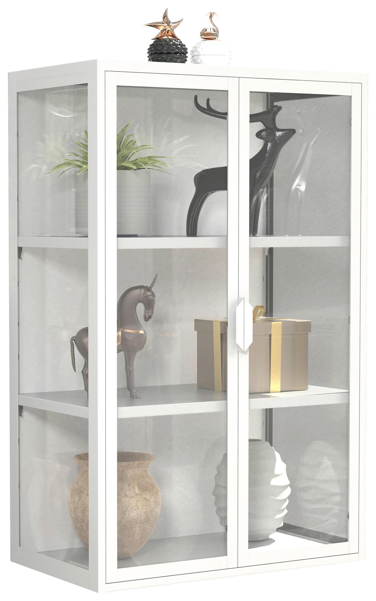 Hängevitrine Flokas Weiß B: 60 cm - Transparent/Weiß, Design, Glas/Metall (60/95/35cm) - MID.YOU