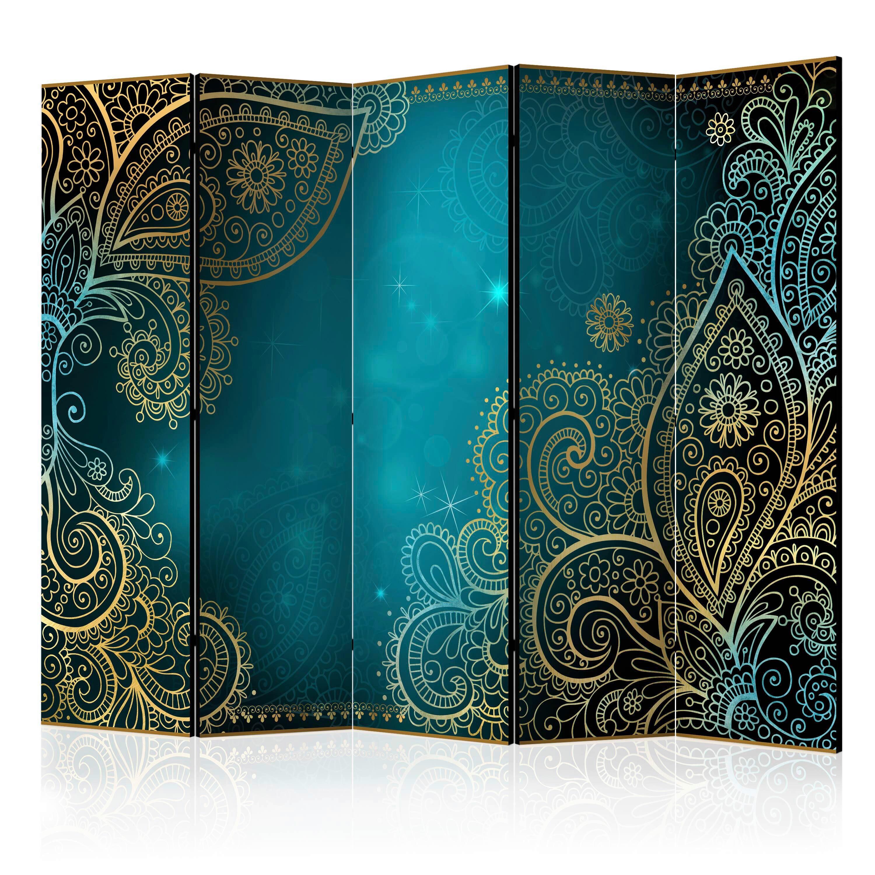 PARAVENT Blau Goldfarben B: 225 cm - Blau/Goldfarben, Basics, Holz/Textil (225/172/3cm) - artgeist
