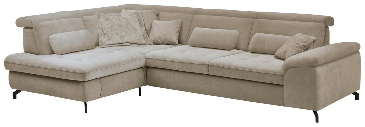 Rohová sedačka MIMA, ľavá, sv.hnedá ženilka, bez funkcií - svetlohnedá/čierna, Modern, kov/textil (220/318cm)
