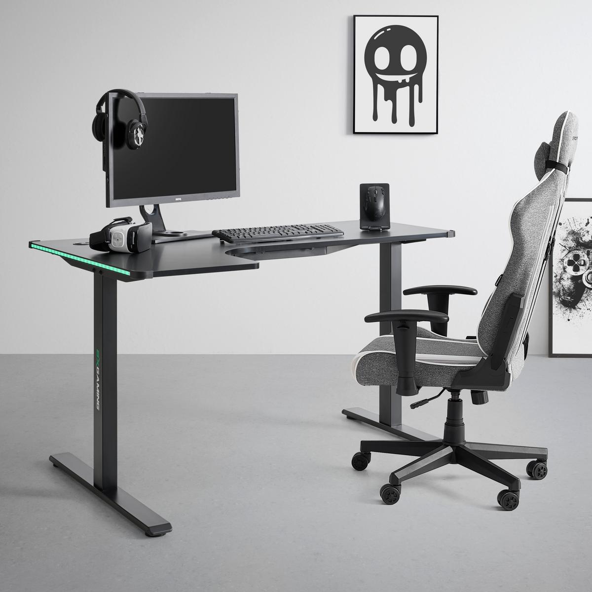 Herný stôl ZOCKER II - čierna, Modern, kov/kompozitné drevo (140/75/60-100cm) - Mömax