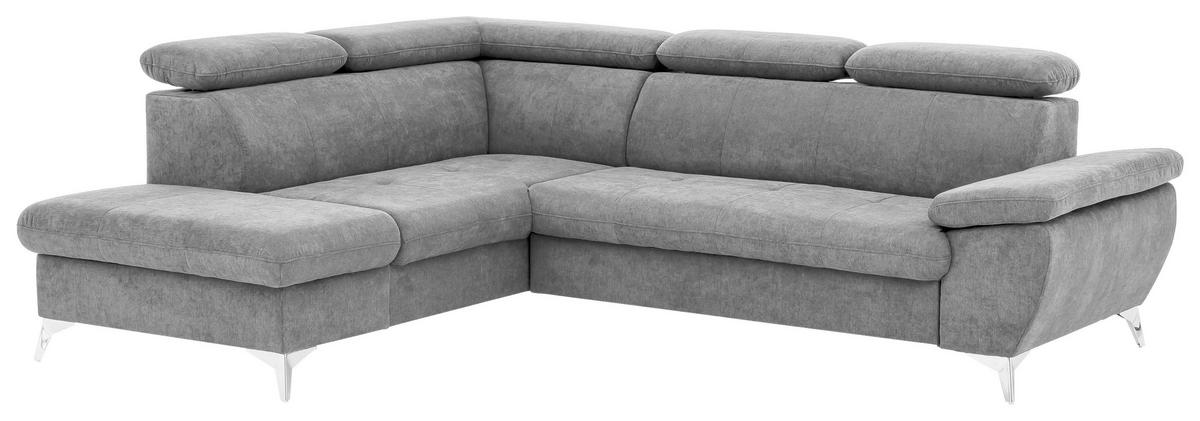 Ecksofa Mit Schlaffunktion Und Bettkasten Gisele Grau - Chromfarben/Hellgrau, KONVENTIONELL, Textil (209/256cm) - Livetastic