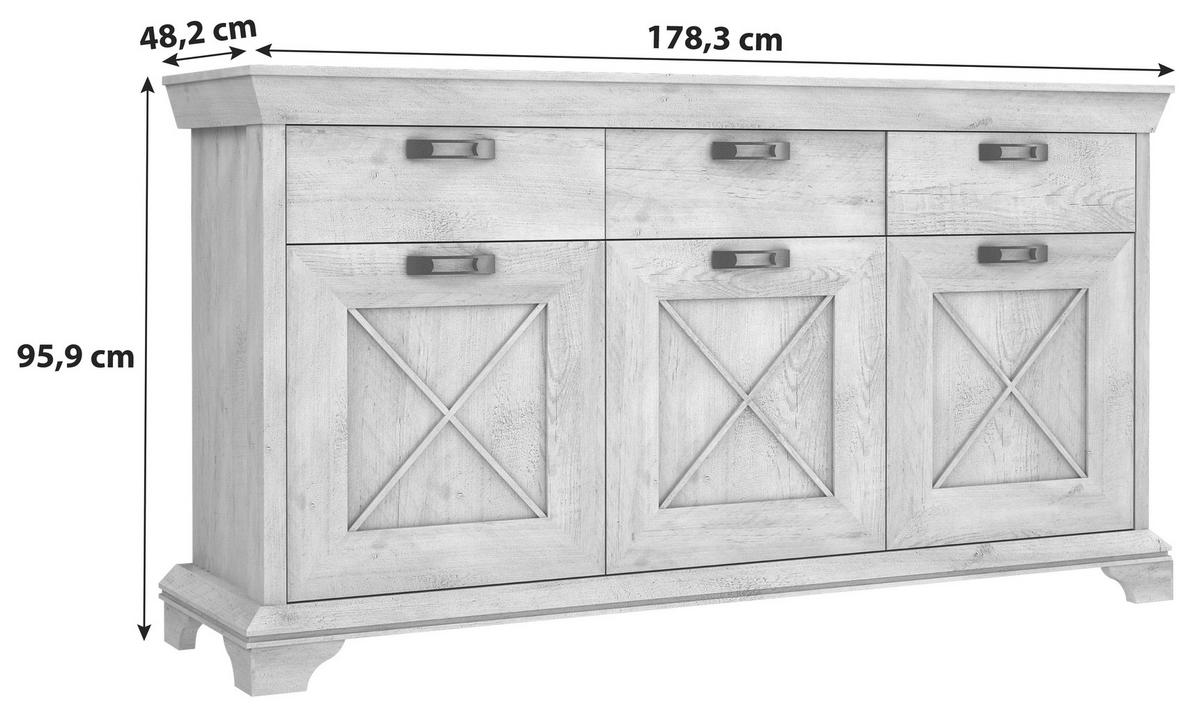 Sideboard B: 178,3 cm Kashmir, Pinienfarben/Weiß - Weiß/Pinienfarben, ROMANTIK / LANDHAUS, Holzwerkstoff/Kunststoff (178,3/95,9/48,2cm) - MID.YOU