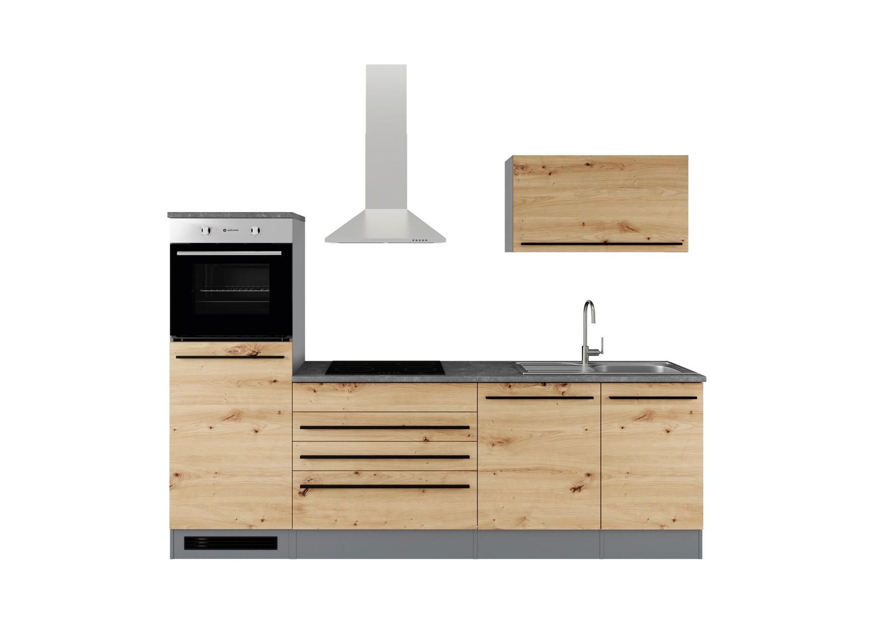 Küchenzeile Jazz 6 mit Geräten 260 cm Anthrazit/Eiche Dekor - Anthrazit/Eiche Artisan, KONVENTIONELL, Holzwerkstoff (260cm) - P & B
