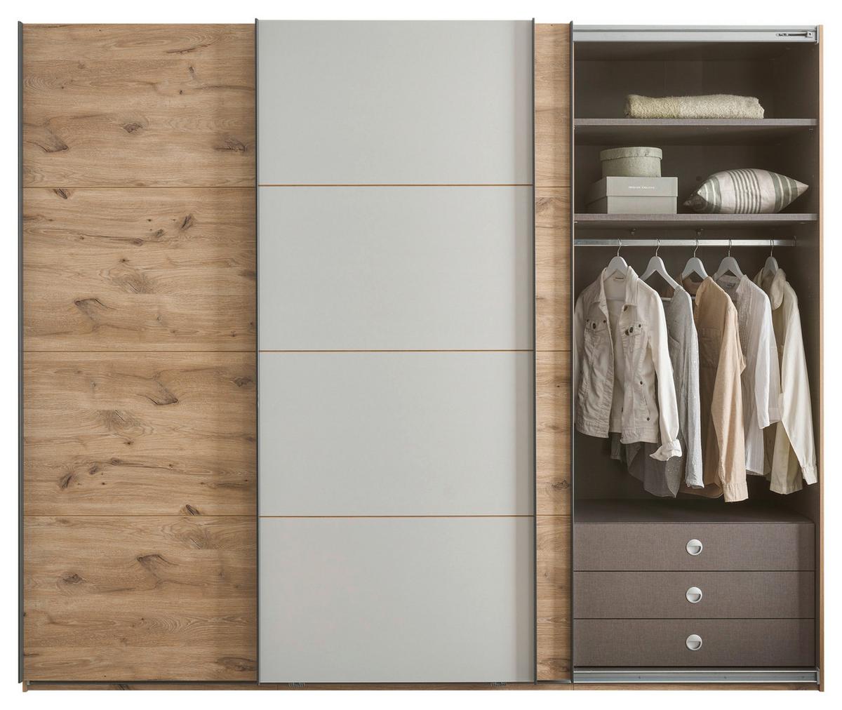 Schwebetürenschrank B: 270 Cm Preda Grau/eiche Dekor - Eichefarben/Grau, Basics, Holzwerkstoff (270/226/60cm) - MID.YOU