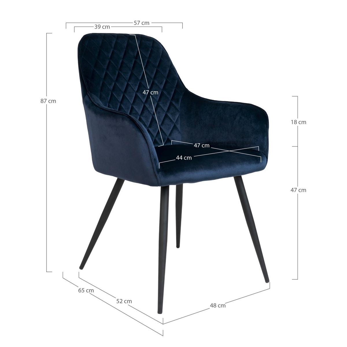 Armlehnstuhl-Set Harbo Dunkelblau B: 57 cm - Schwarz/Dunkelblau, MODERN, Textil/Metall (57/87/65cm) - MID.YOU