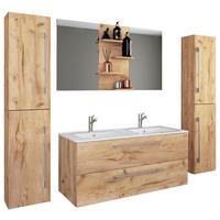 Badmöbel-Set 5-Tlg. Budasi B: 111 cm Honigeiche - Honigeiche/Weiß, MODERN, Keramik/Holzwerkstoff (178cm) - MID.YOU