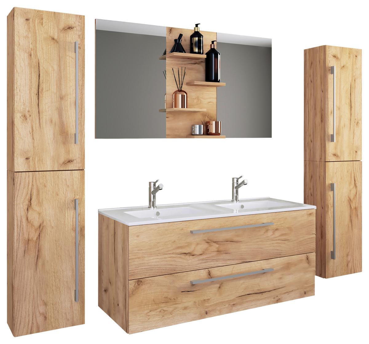 Badmöbel-Set 5-Tlg. Budasi B: 111 cm Honigeiche - Honigeiche/Weiß, MODERN, Keramik/Holzwerkstoff (178cm) - MID.YOU