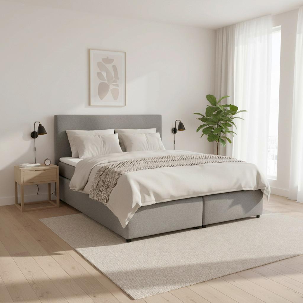 Postel boxspring s toperem, 180x200 cm, šedá - šedá/černá, Moderní, dřevo/textil (180/200cm) - Bessagi Home