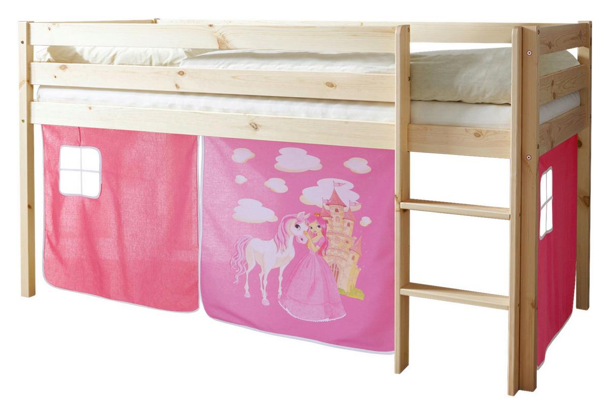 Spielbett Malte Pink Kiefer Massiv 90 Cm Vorhang Leiter - Pink/Naturfarben, Natur, Holz (90/200cm) - MID.YOU