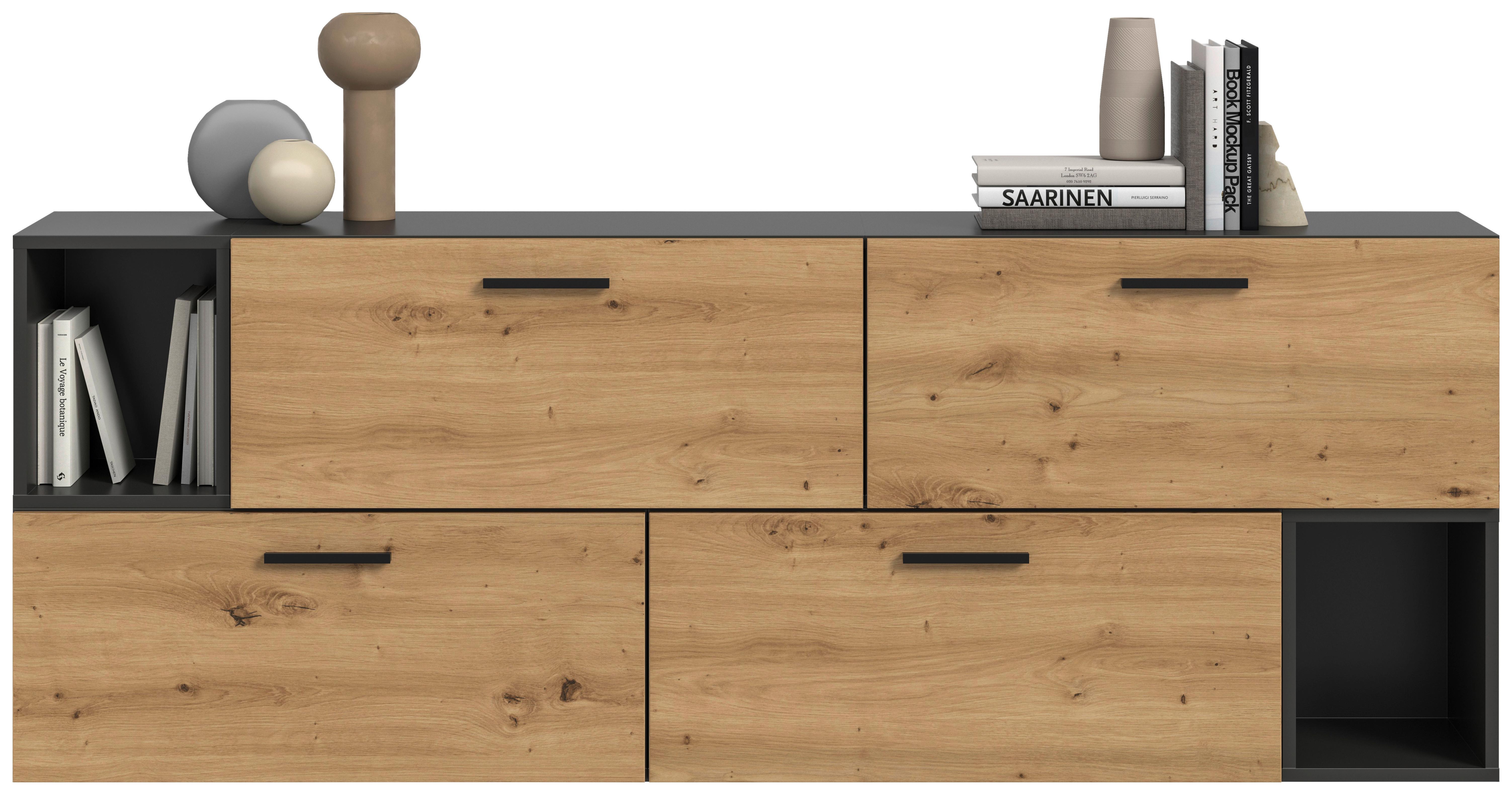 Wohnwand, The One 2, B: 176 cm Artisan Eiche Dekor/Grau - Schwarz/Eiche Artisan, Trend, Holzwerkstoff (176/97/34cm)