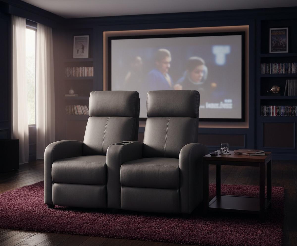 Heimkino-Sofa mit Relaxfunktion Movie Lederlook Grau - Schwarz/Grau, KONVENTIONELL, Textil (128/100/87cm) - MID.YOU