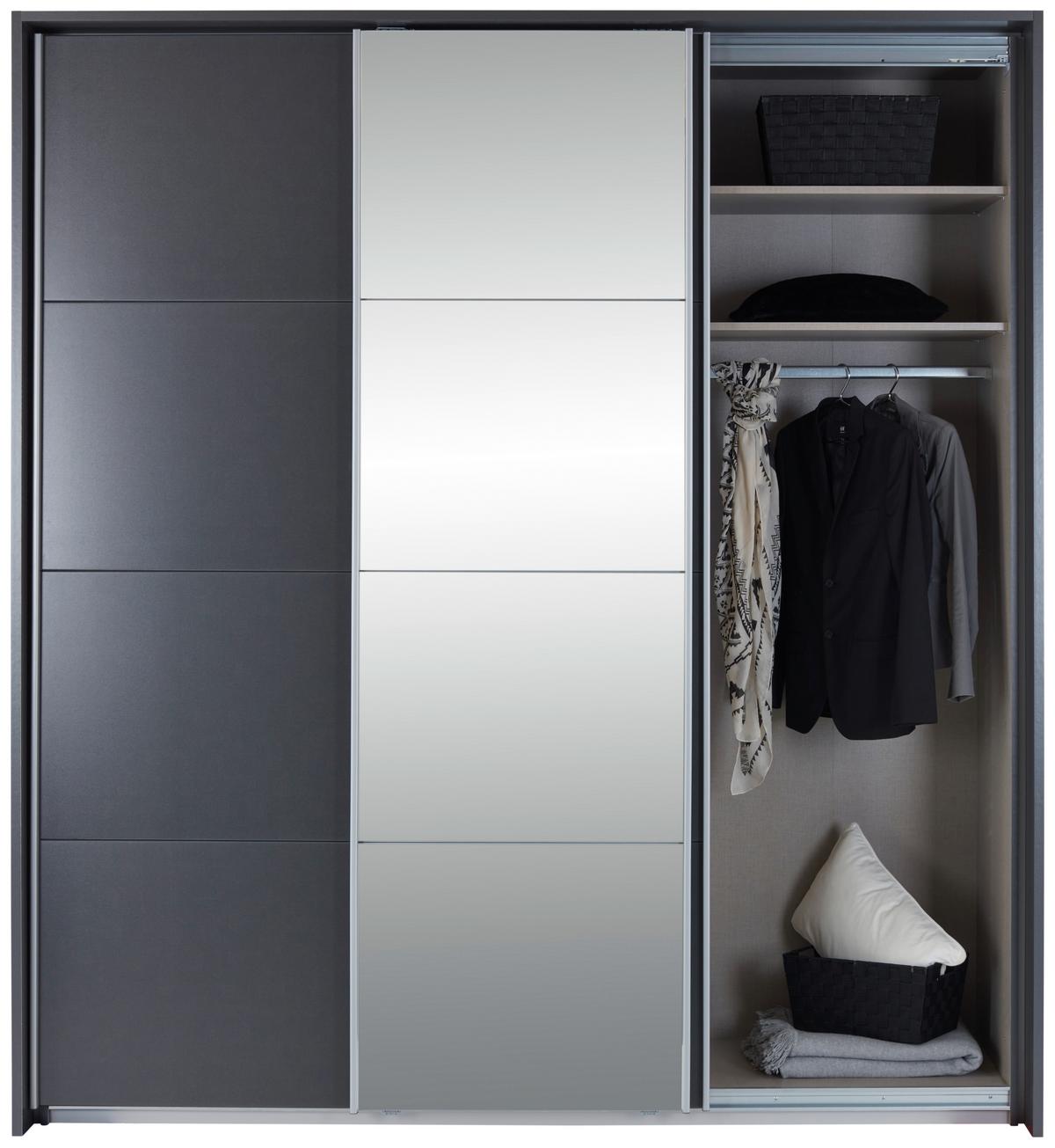 Skriňa s posuvnými dverami MIAMI, Š/V/H:cca 203/229/62cm - sivá/hliníková, Modern, kov/kompozitné drevo (203/229/62cm)