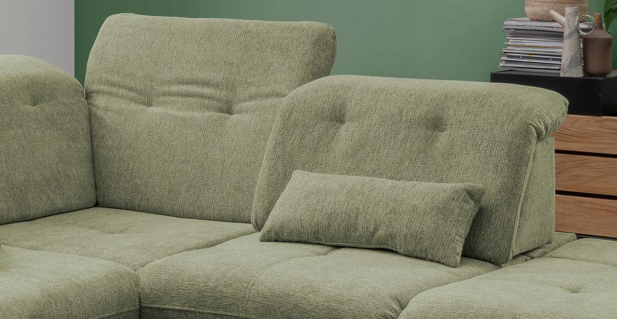 Ecksofa mit Schlaffunktion Dalida Grün Chenille - Chromfarben/Grün, Design, Textil (280/254cm) - Livetastic