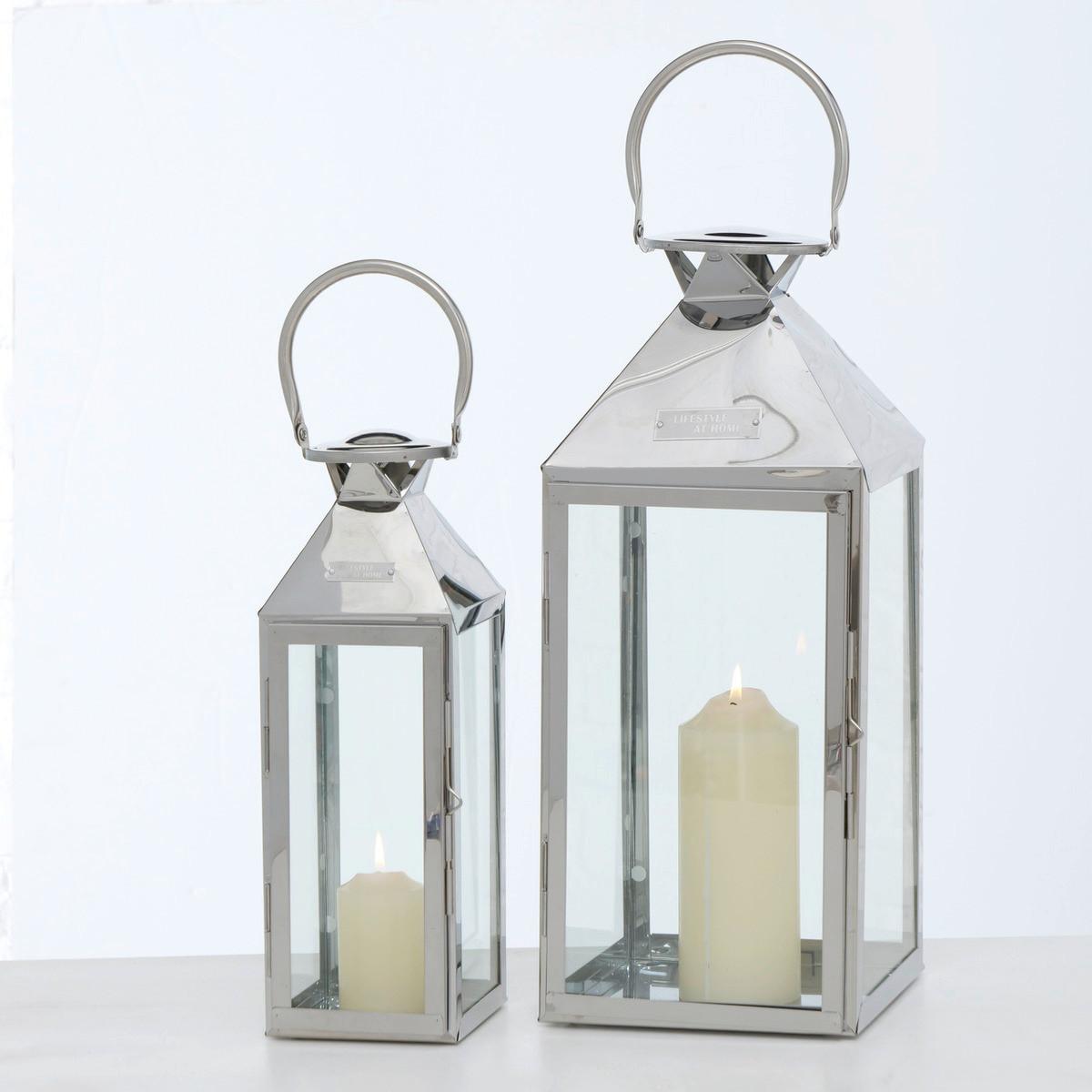 Laterne Jason - Silberfarben, Basics, Glas/Metall (18/18/45cm)